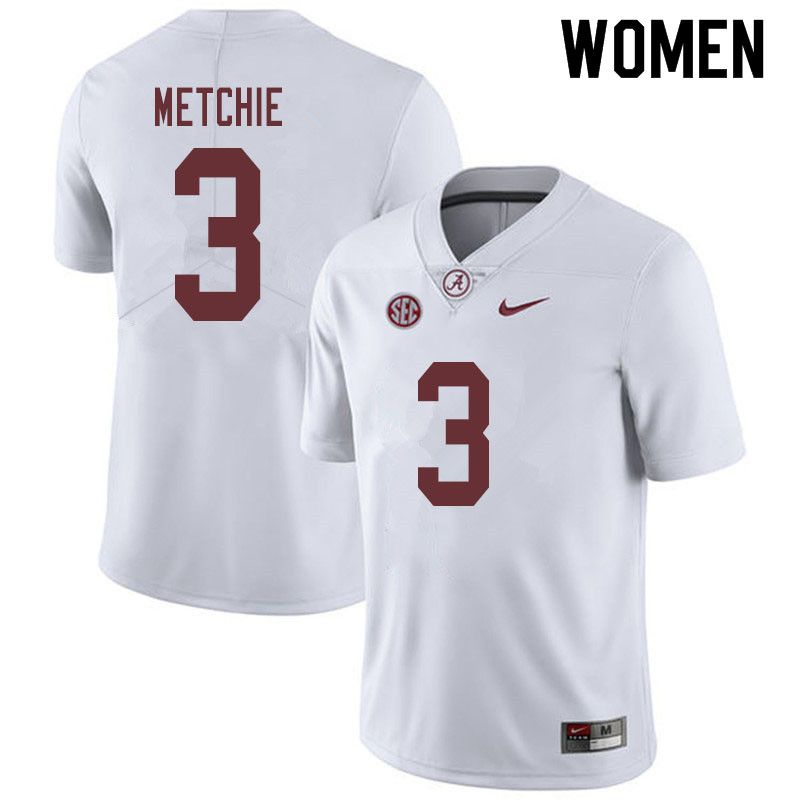 Women #3 John Metchie Alabama Crimson Tide College Football Jerseys Sale-White - Click Image to Close